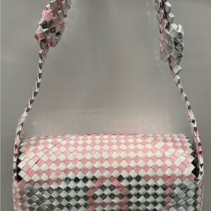 Pink and Silver Woven Handbag